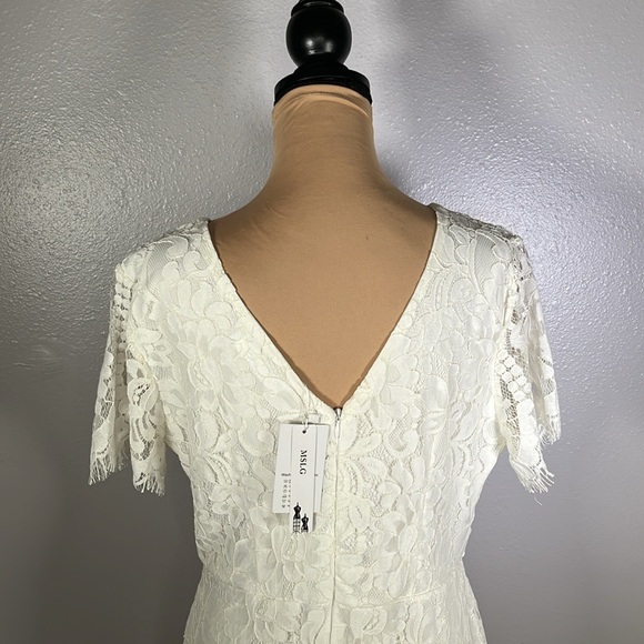 NWT feminine bridal graduation White lace overlay short sleeve mini dress sz L - Picture 7 of 11